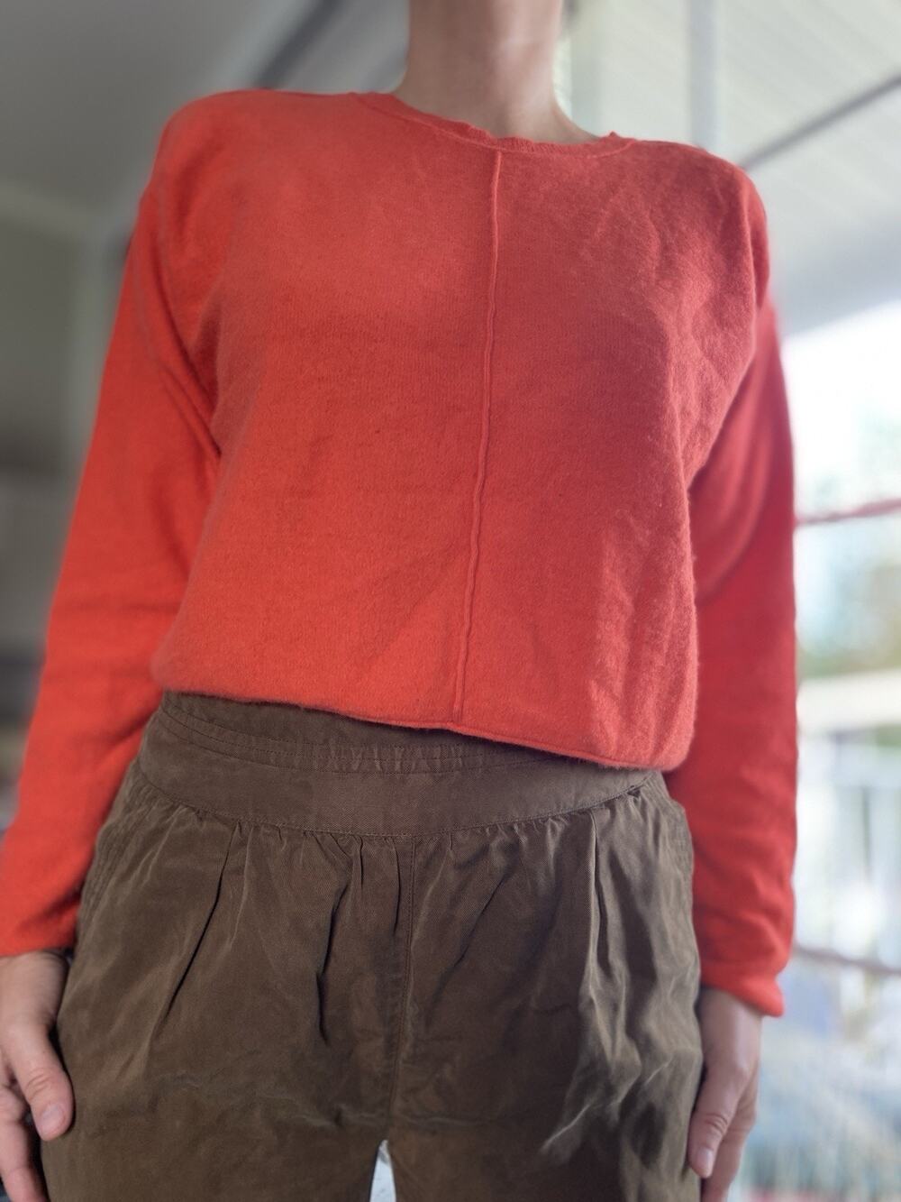 Free People Orange Cropped Sweater Wide Sleeve Cashmere Silk Blend Cozy Size M